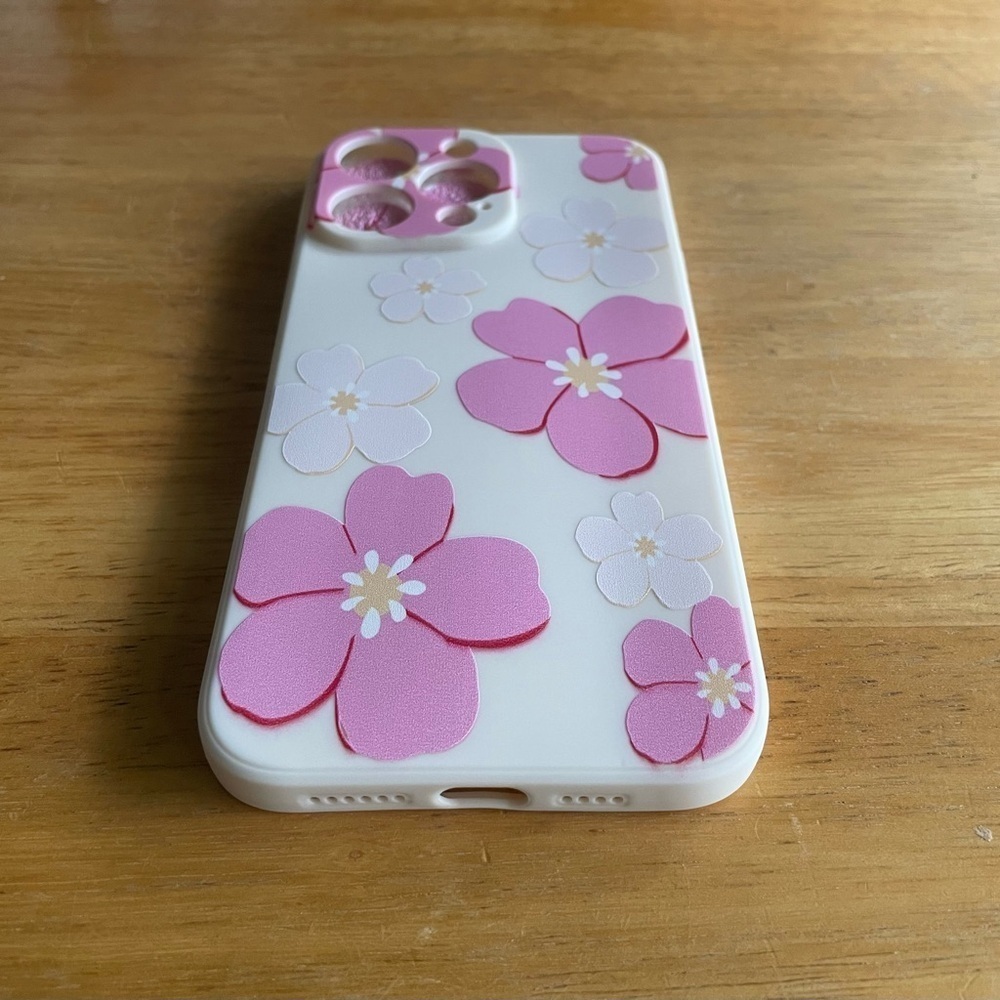 White iPhone 15 Pro Max Case with White and Pink Flowers - Picture 4 of 5